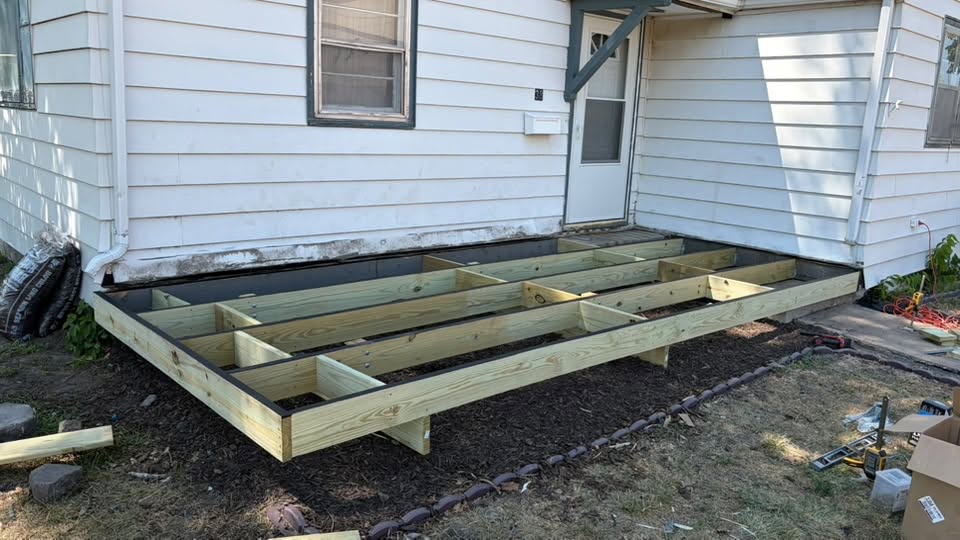 Framing for a new entry deck and ramp
